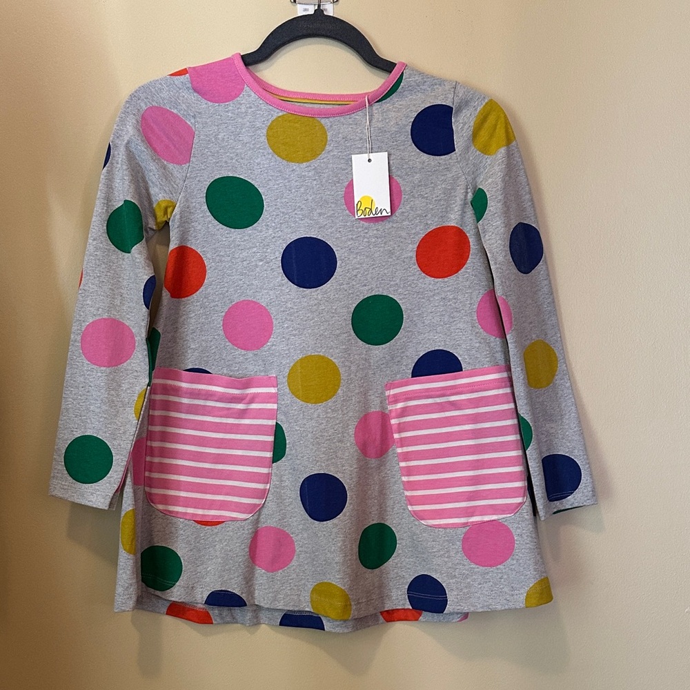 Boden Gray Long Sleeve dress with Polka Dots